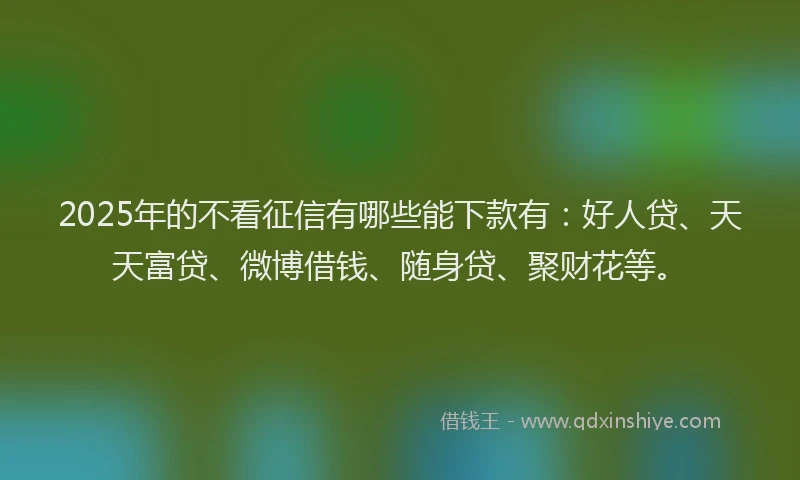 2025年的不看征信有哪些能下款有：好人贷、天天富贷、微博借钱、随身贷、聚财花等。