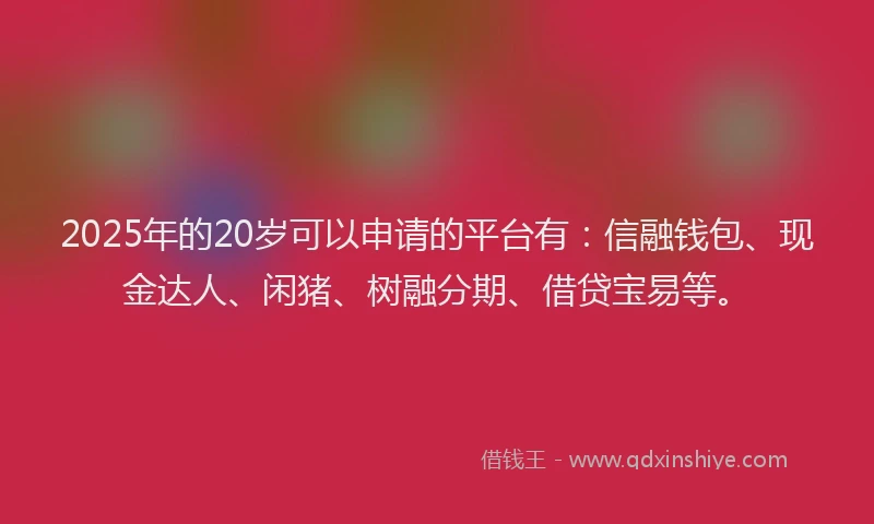 2025年的20岁可以申请的平台有：信融钱包、现金达人、闲猪、树融分期、借贷宝易等。