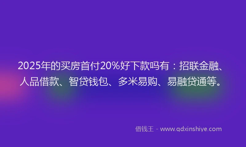 2025年的买房首付20%好下款吗有：招联金融、人品借款、智贷钱包、多米易购、易融贷通等。