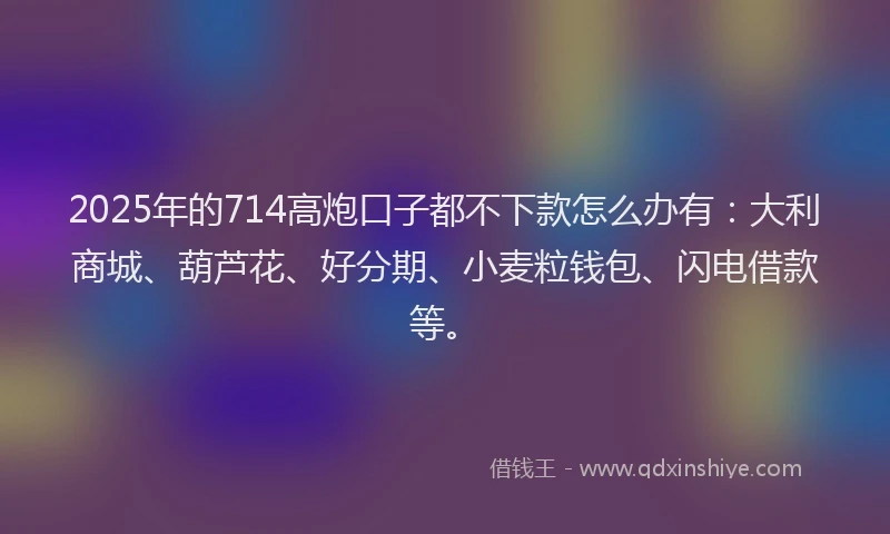 2025年的714高炮口子都不下款怎么办有：大利商城、葫芦花、好分期、小麦粒钱包、闪电借款等。