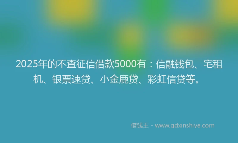 2025年的不查征信借款5000有：信融钱包、宅租机、银票速贷、小金鹿贷、彩虹信贷等。