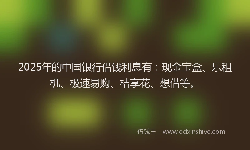 2025年的中国银行借钱利息有：现金宝盒、乐租机、极速易购、桔享花、想借等。