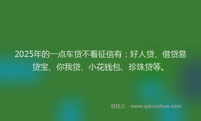 2025年的一点车贷不看征信有：好人贷、借贷易贷宝、你我贷、小花钱包、珍珠贷等。