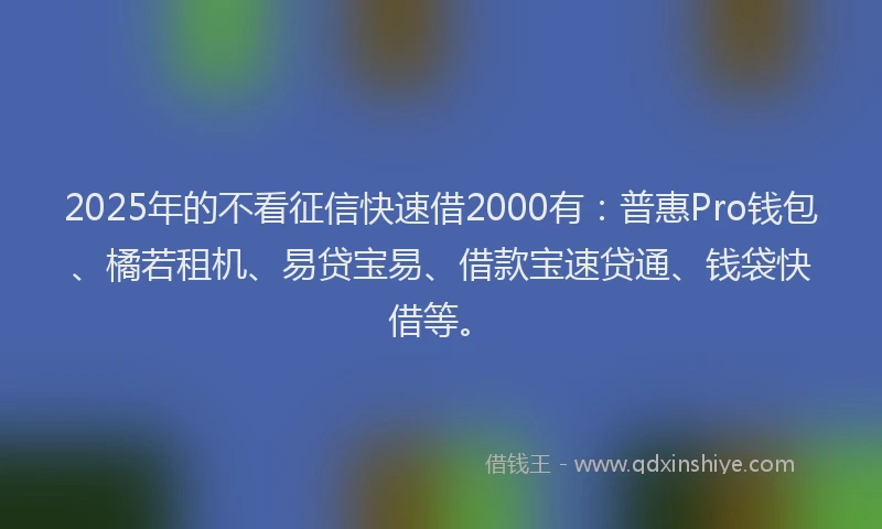 2025年的不看征信快速借2000有：普惠Pro钱包、橘若租机、易贷宝易、借款宝速贷通、钱袋快借等。