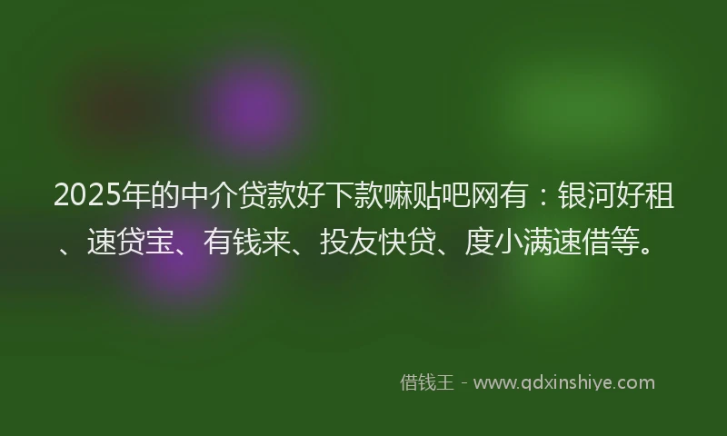 2025年的中介贷款好下款嘛贴吧网有：银河好租、速贷宝、有钱来、投友快贷、度小满速借等。