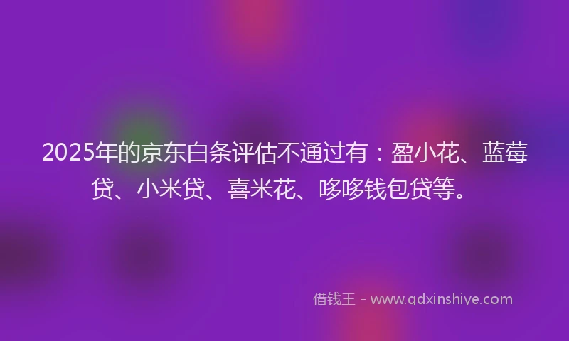 2025年的京东白条评估不通过有：盈小花、蓝莓贷、小米贷、喜米花、哆哆钱包贷等。