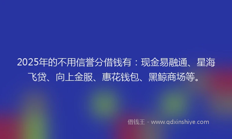 2025年的不用信誉分借钱有：现金易融通、星海飞贷、向上金服、惠花钱包、黑鲸商场等。