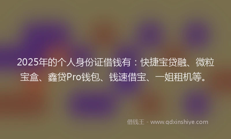 2025年的个人身份证借钱有：快捷宝贷融、微粒宝盒、鑫贷Pro钱包、钱速借宝、一姐租机等。
