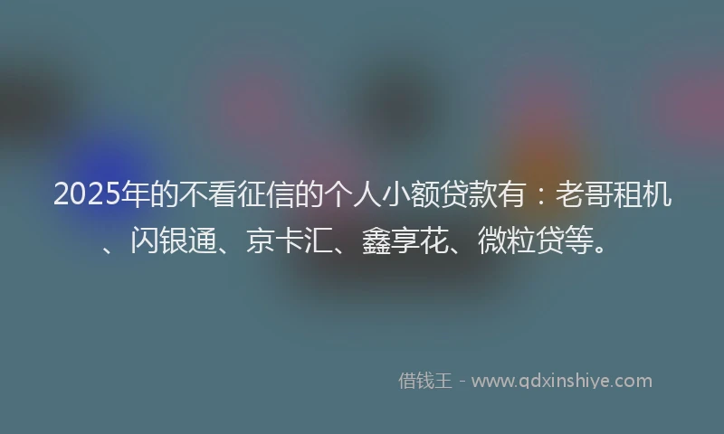 2025年的不看征信的个人小额贷款有：老哥租机、闪银通、京卡汇、鑫享花、微粒贷等。