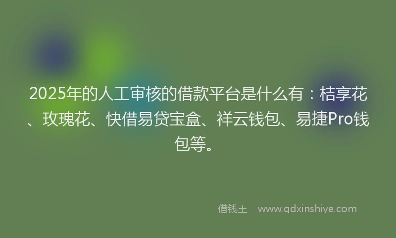 2025年的人工审核的借款平台是什么有：桔享花、玫瑰花、快借易贷宝盒、祥云钱包、易捷Pro钱包等。