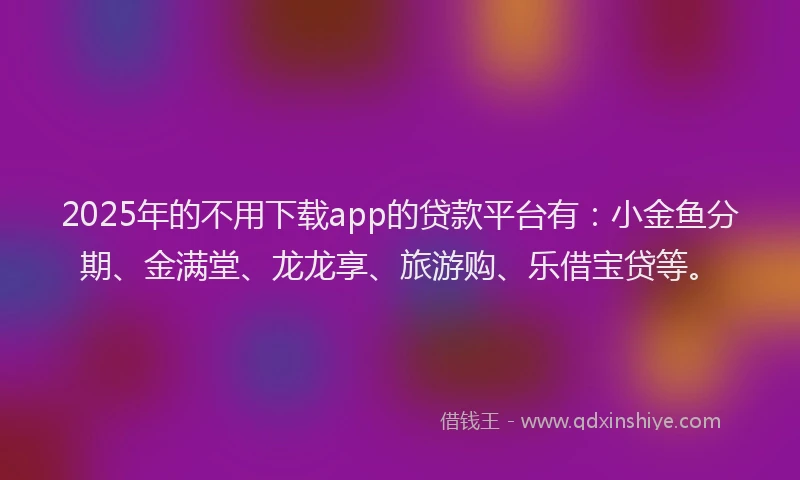 2025年的不用下载app的贷款平台有：小金鱼分期、金满堂、龙龙享、旅游购、乐借宝贷等。