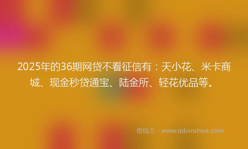 2025年的36期网贷不看征信有：天小花、米卡商城、现金秒贷通宝、陆金所、轻花优品等。