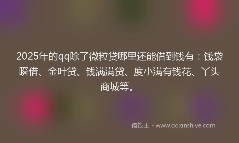 2025年的qq除了微粒贷哪里还能借到钱有：钱袋瞬借、金叶贷、钱满满贷、度小满有钱花、丫头商城等。