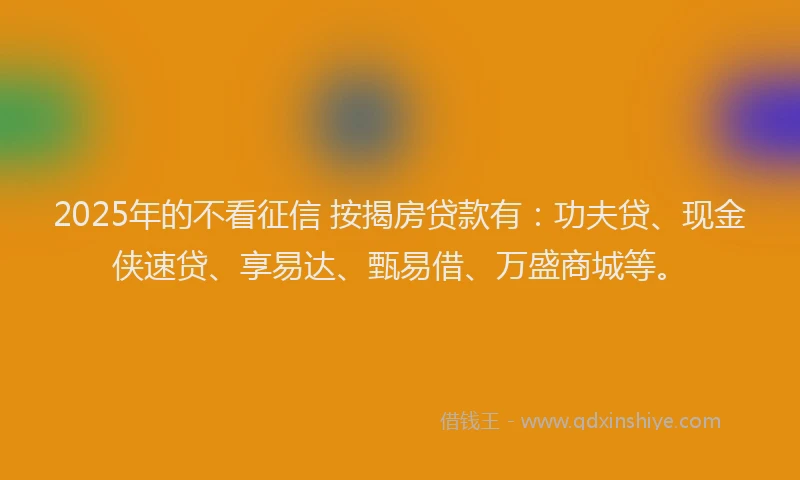 2025年的不看征信 按揭房贷款有：功夫贷、现金侠速贷、享易达、甄易借、万盛商城等。