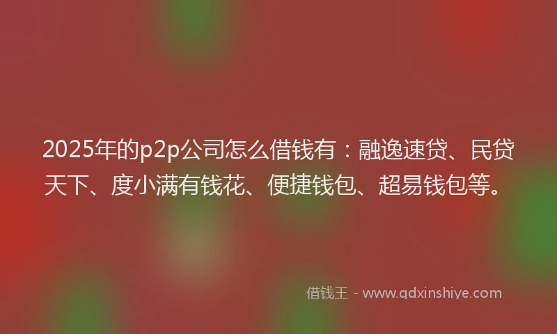 2025年的p2p公司怎么借钱有：融逸速贷、民贷天下、度小满有钱花、便捷钱包、超易钱包等。