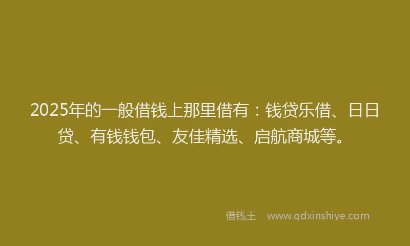 2025年的一般借钱上那里借有：钱贷乐借、日日贷、有钱钱包、友佳精选、启航商城等。