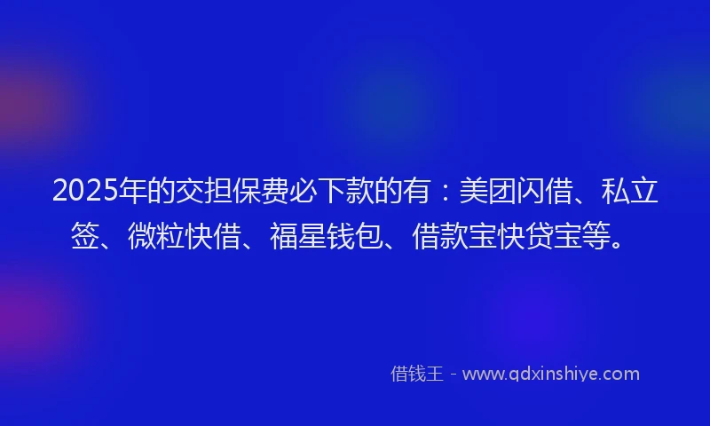 2025年的交担保费必下款的有：美团闪借、私立签、微粒快借、福星钱包、借款宝快贷宝等。