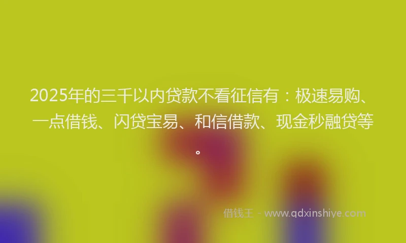 2025年的三千以内贷款不看征信有：极速易购、一点借钱、闪贷宝易、和信借款、现金秒融贷等。