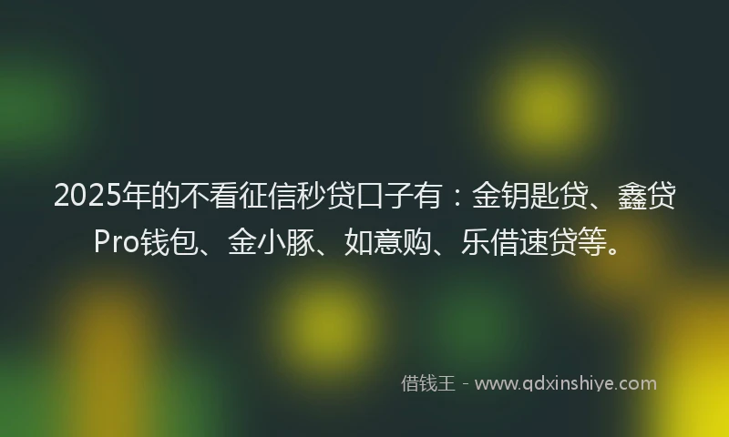 2025年的不看征信秒贷口子有：金钥匙贷、鑫贷Pro钱包、金小豚、如意购、乐借速贷等。