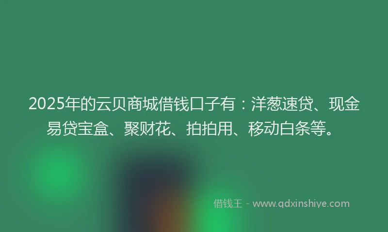 2025年的云贝商城借钱口子有：洋葱速贷、现金易贷宝盒、聚财花、拍拍用、移动白条等。