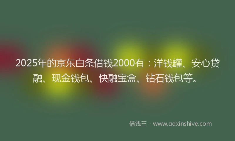2025年的京东白条借钱2000有：洋钱罐、安心贷融、现金钱包、快融宝盒、钻石钱包等。