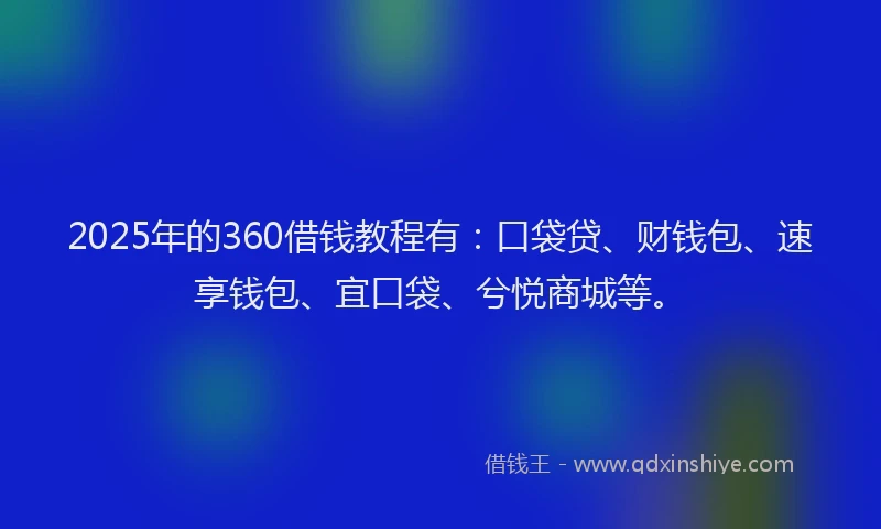 2025年的360借钱教程有：口袋贷、财钱包、速享钱包、宜口袋、兮悦商城等。
