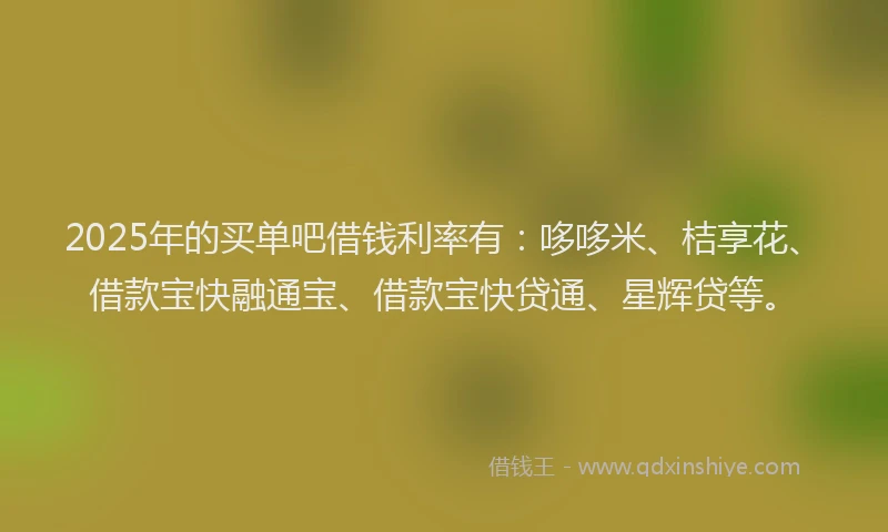 2025年的买单吧借钱利率有：哆哆米、桔享花、借款宝快融通宝、借款宝快贷通、星辉贷等。