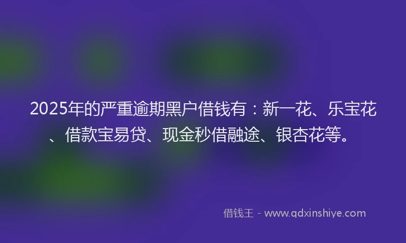 2025年的严重逾期黑户借钱有：新一花、乐宝花、借款宝易贷、现金秒借融途、银杏花等。