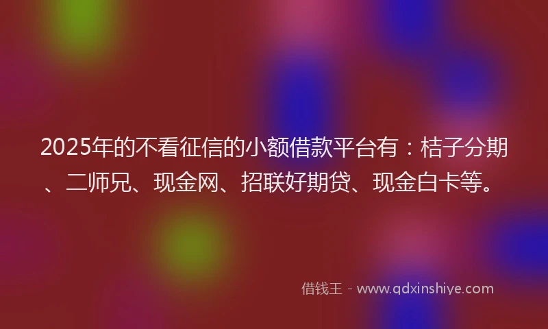 2025年的不看征信的小额借款平台有：桔子分期、二师兄、现金网、招联好期贷、现金白卡等。