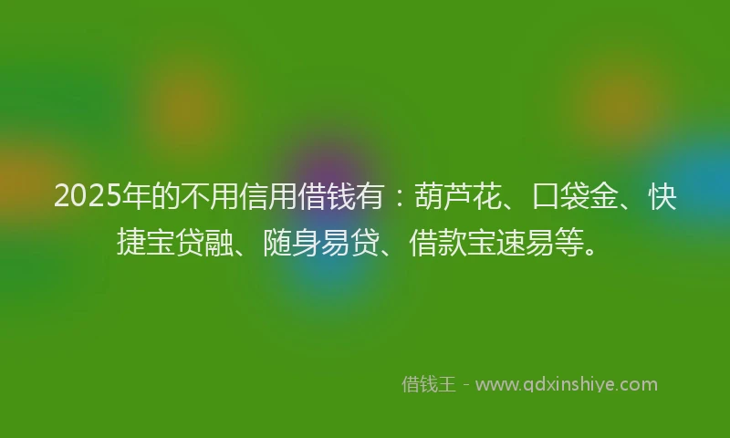 2025年的不用信用借钱有：葫芦花、口袋金、快捷宝贷融、随身易贷、借款宝速易等。