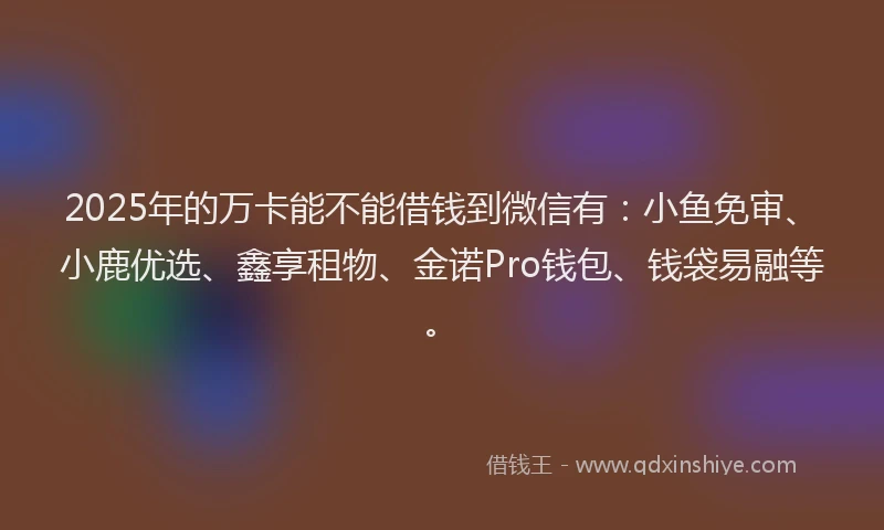 2025年的万卡能不能借钱到微信有：小鱼免审、小鹿优选、鑫享租物、金诺Pro钱包、钱袋易融等。