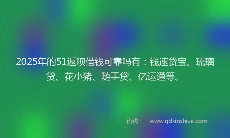 2025年的51返呗借钱可靠吗有：钱速贷宝、琉璃贷、花小猪、随手贷、亿运通等。