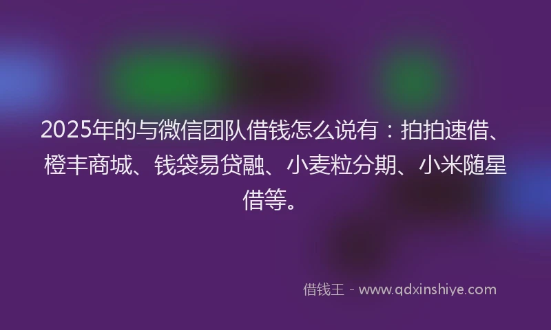 2025年的与微信团队借钱怎么说有：拍拍速借、橙丰商城、钱袋易贷融、小麦粒分期、小米随星借等。