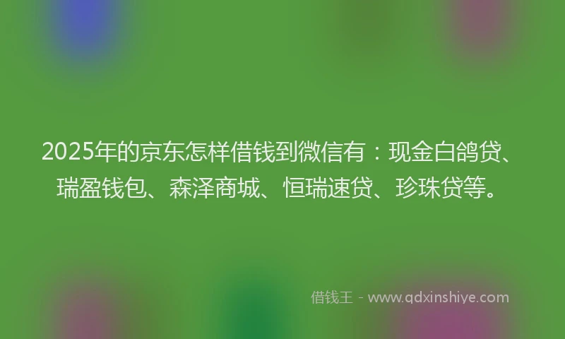 2025年的京东怎样借钱到微信有：现金白鸽贷、瑞盈钱包、森泽商城、恒瑞速贷、珍珠贷等。
