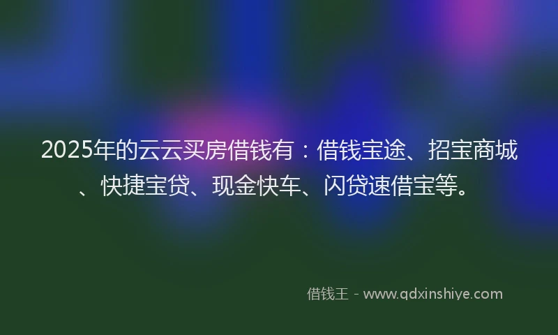 2025年的云云买房借钱有：借钱宝途、招宝商城、快捷宝贷、现金快车、闪贷速借宝等。
