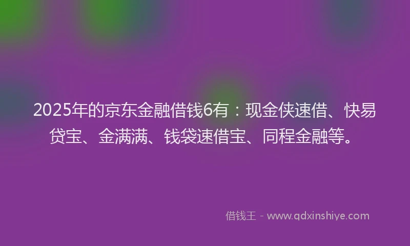 2025年的京东金融借钱6有：现金侠速借、快易贷宝、金满满、钱袋速借宝、同程金融等。