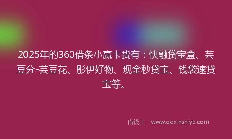 2025年的360借条小赢卡货有：快融贷宝盒、芸豆分-芸豆花、彤伊好物、现金秒贷宝、钱袋速贷宝等。