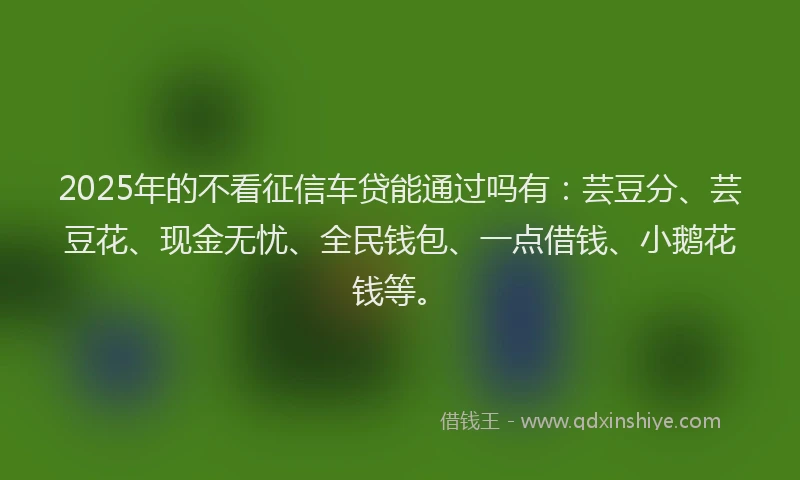 2025年的不看征信车贷能通过吗有：芸豆分、芸豆花、现金无忧、全民钱包、一点借钱、小鹅花钱等。
