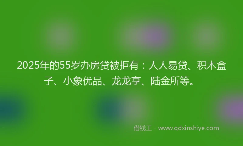 2025年的55岁办房贷被拒有：人人易贷、积木盒子、小象优品、龙龙享、陆金所等。