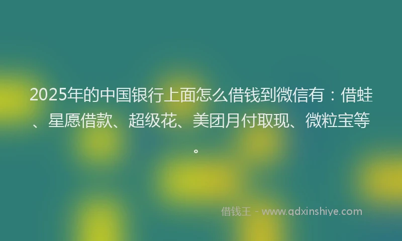2025年的中国银行上面怎么借钱到微信有：借蛙、星愿借款、超级花、美团月付取现、微粒宝等。