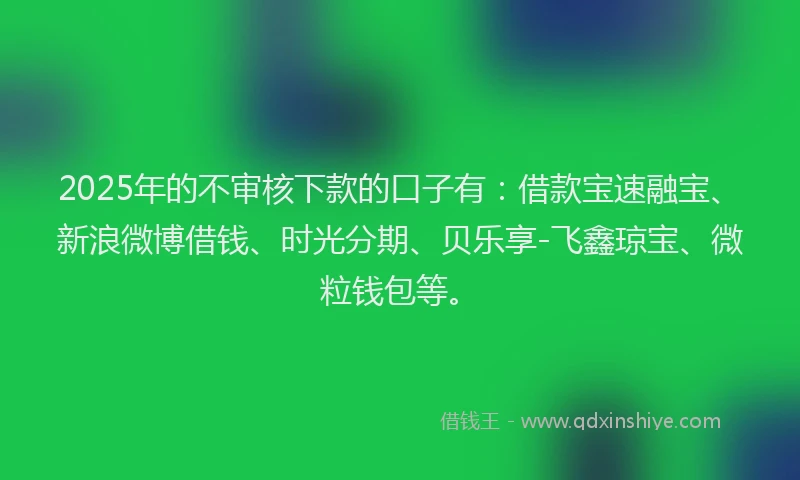 2025年的不审核下款的口子有：借款宝速融宝、新浪微博借钱、时光分期、贝乐享-飞鑫琼宝、微粒钱包等。