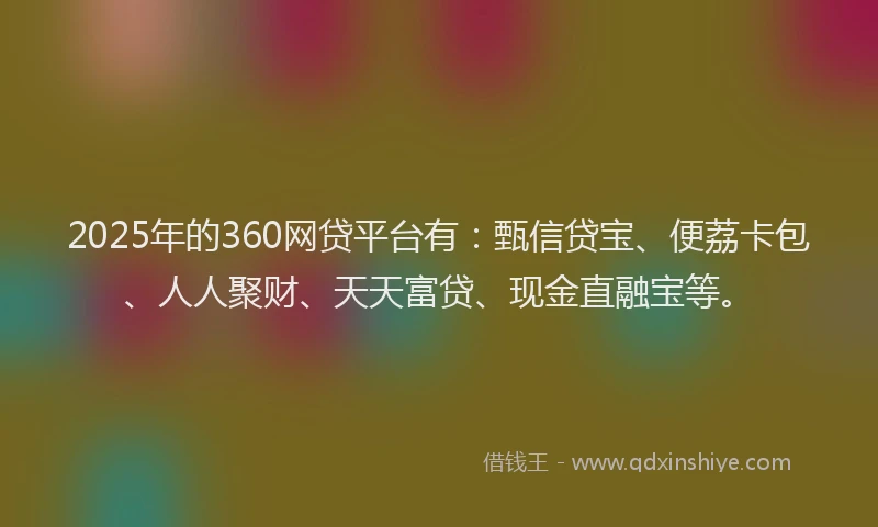 2025年的360网贷平台有：甄信贷宝、便荔卡包、人人聚财、天天富贷、现金直融宝等。