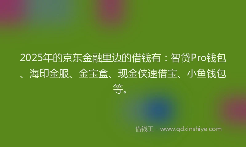 2025年的京东金融里边的借钱有：智贷Pro钱包、海印金服、金宝盒、现金侠速借宝、小鱼钱包等。
