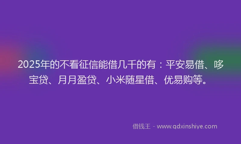 2025年的不看征信能借几千的有：平安易借、哆宝贷、月月盈贷、小米随星借、优易购等。