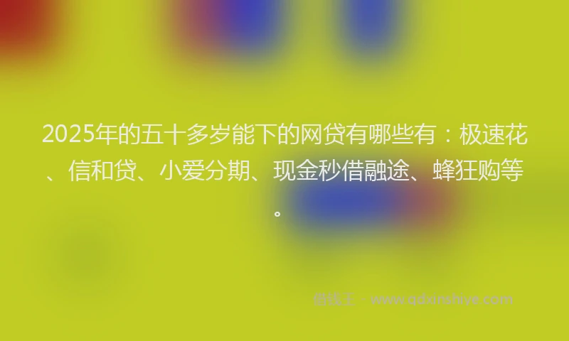 2025年的五十多岁能下的网贷有哪些有：极速花、信和贷、小爱分期、现金秒借融途、蜂狂购等。