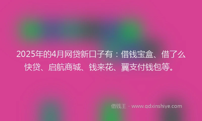 2025年的4月网贷新口子有：借钱宝盒、借了么快贷、启航商城、钱来花、翼支付钱包等。
