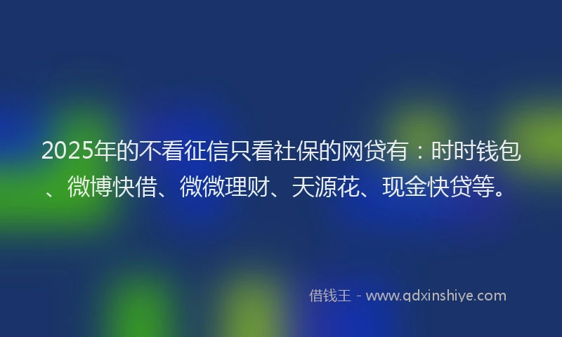 2025年的不看征信只看社保的网贷有：时时钱包、微博快借、微微理财、天源花、现金快贷等。
