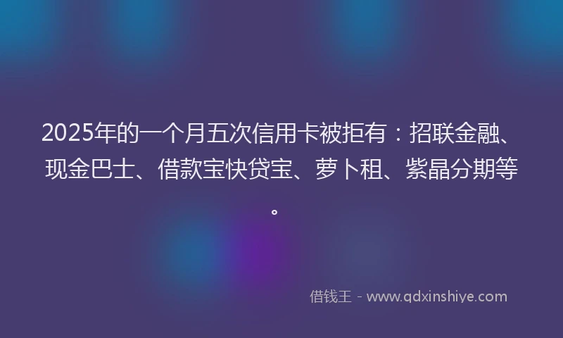 2025年的一个月五次信用卡被拒有：招联金融、现金巴士、借款宝快贷宝、萝卜租、紫晶分期等。