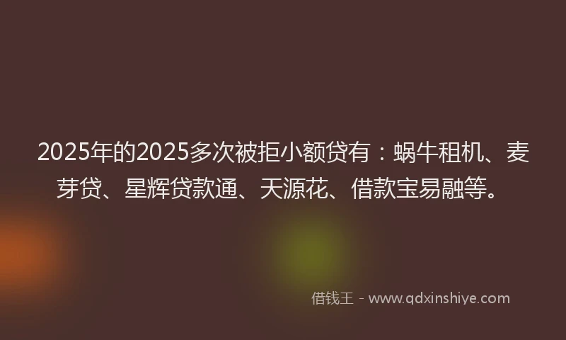 2025年的2025多次被拒小额贷有：蜗牛租机、麦芽贷、星辉贷款通、天源花、借款宝易融等。