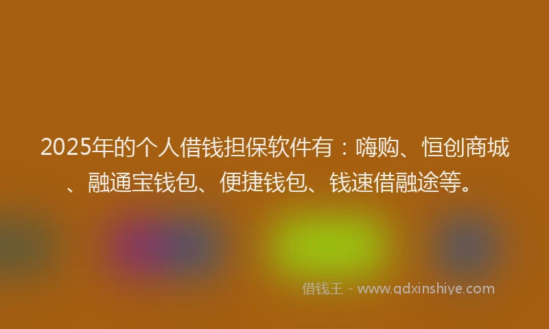 2025年的个人借钱担保软件有：嗨购、恒创商城、融通宝钱包、便捷钱包、钱速借融途等。
